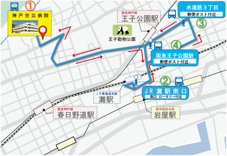 JR灘駅・阪急王子公園駅方面の地図